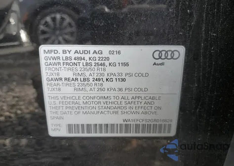 2016 Audi Q3 Premium Plus z USA, uszkodzony, nr VIN WA1EFCFS2GR016828